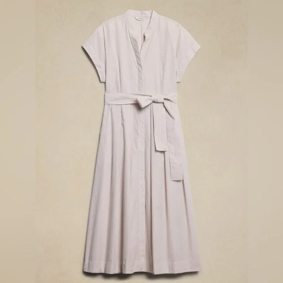 NWT! Banana Republic Preppy Navy Poplin Tie-Waist Midi Dress - Multiple 🦋💫⭐️ - Picture 4 of 9